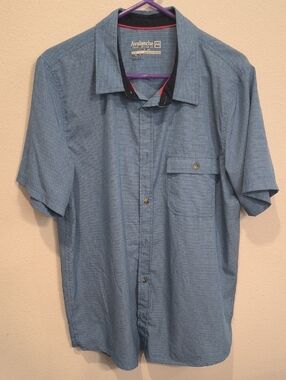 Avalanche Blue Pattern Short Sleeve Shirt with Contrast Trim Lightweight Large